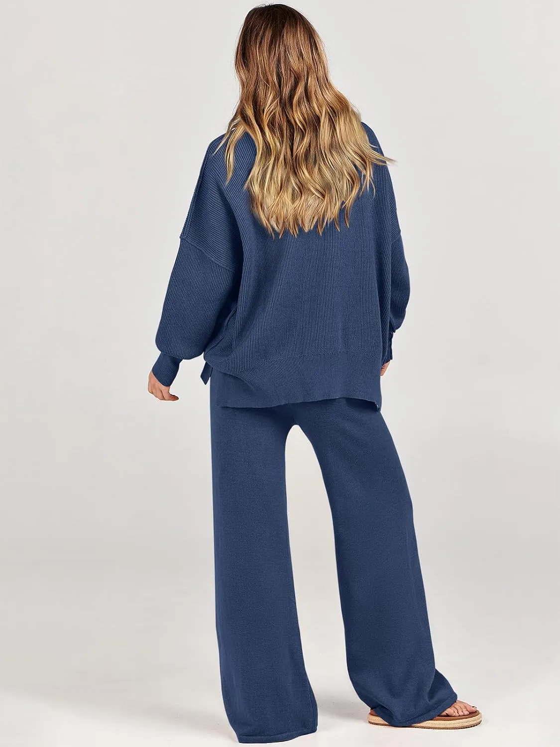 ANRABESS Women 2 Piece Outfits Oversized Chunky Knit Sweater Top Wide Leg Pants 2024 Fall Lounge Set Trendy Cozy Clothes