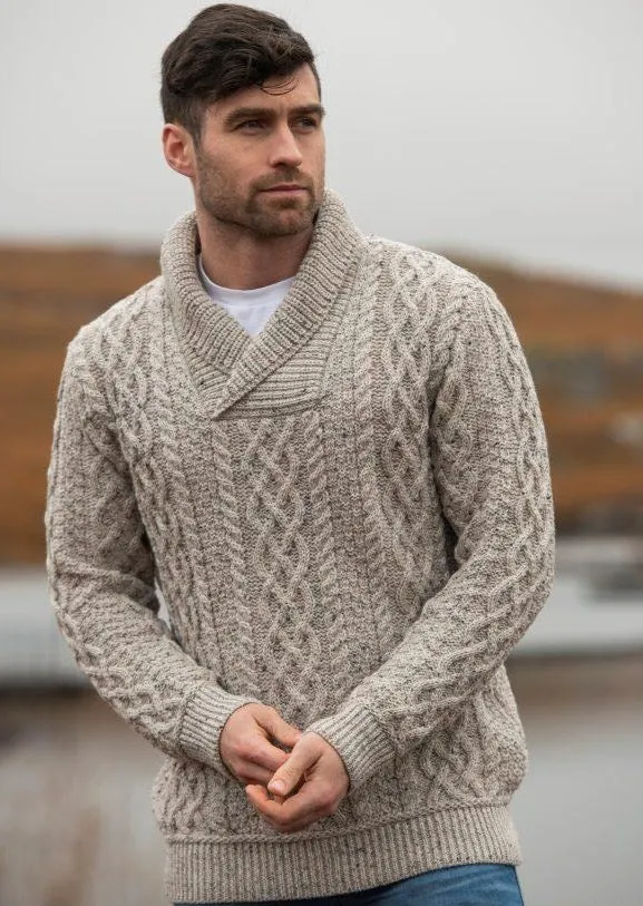 Aran Bunratty Shawl Collar Sweater | Oatmeal
