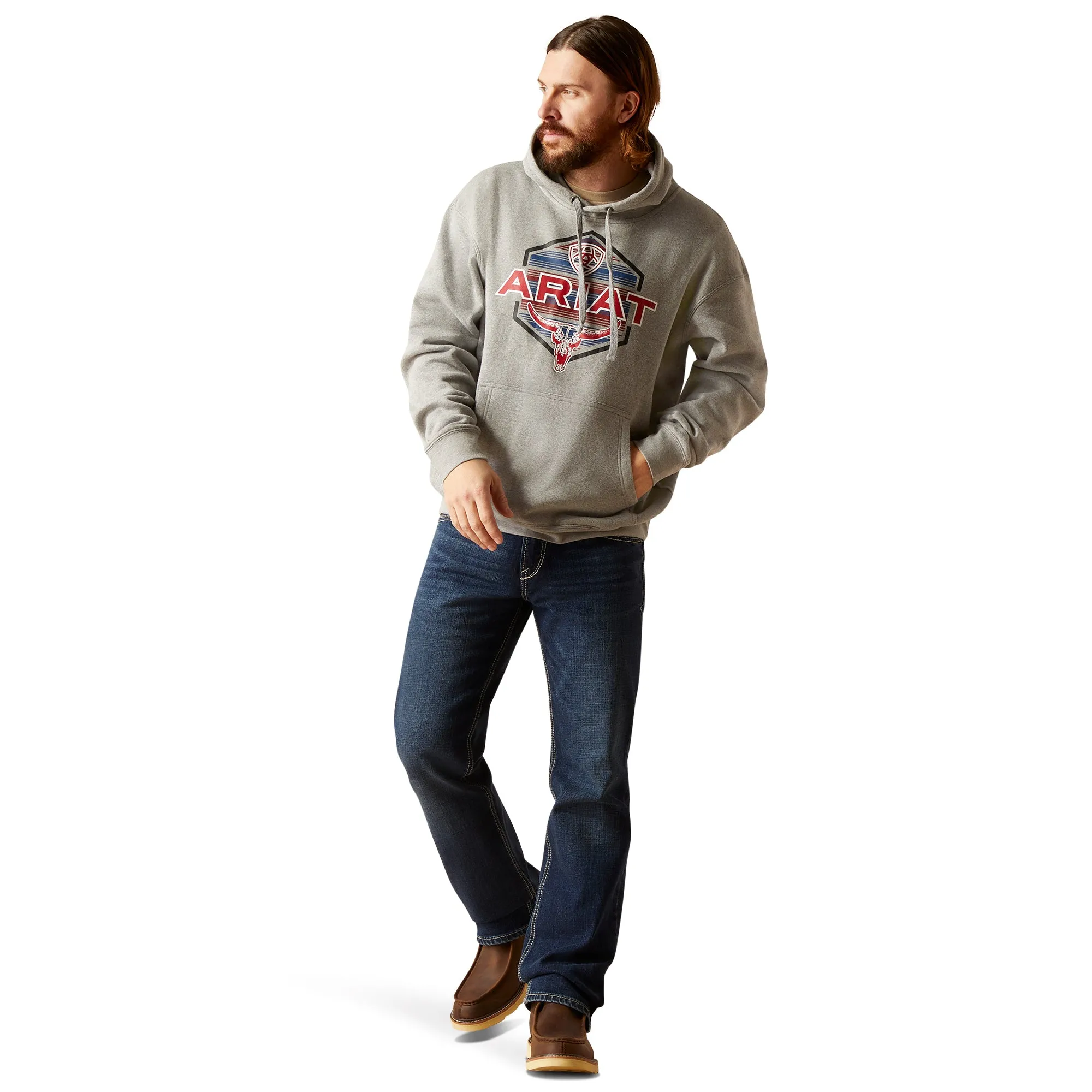 Ariat Men's Hex Horns Light Grey Heather Hoodie 10046651