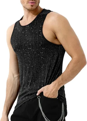 Arjen Kroos Men's Sequin Sleeveless Tank Top Sparkly Rave Metallic T-Shirt