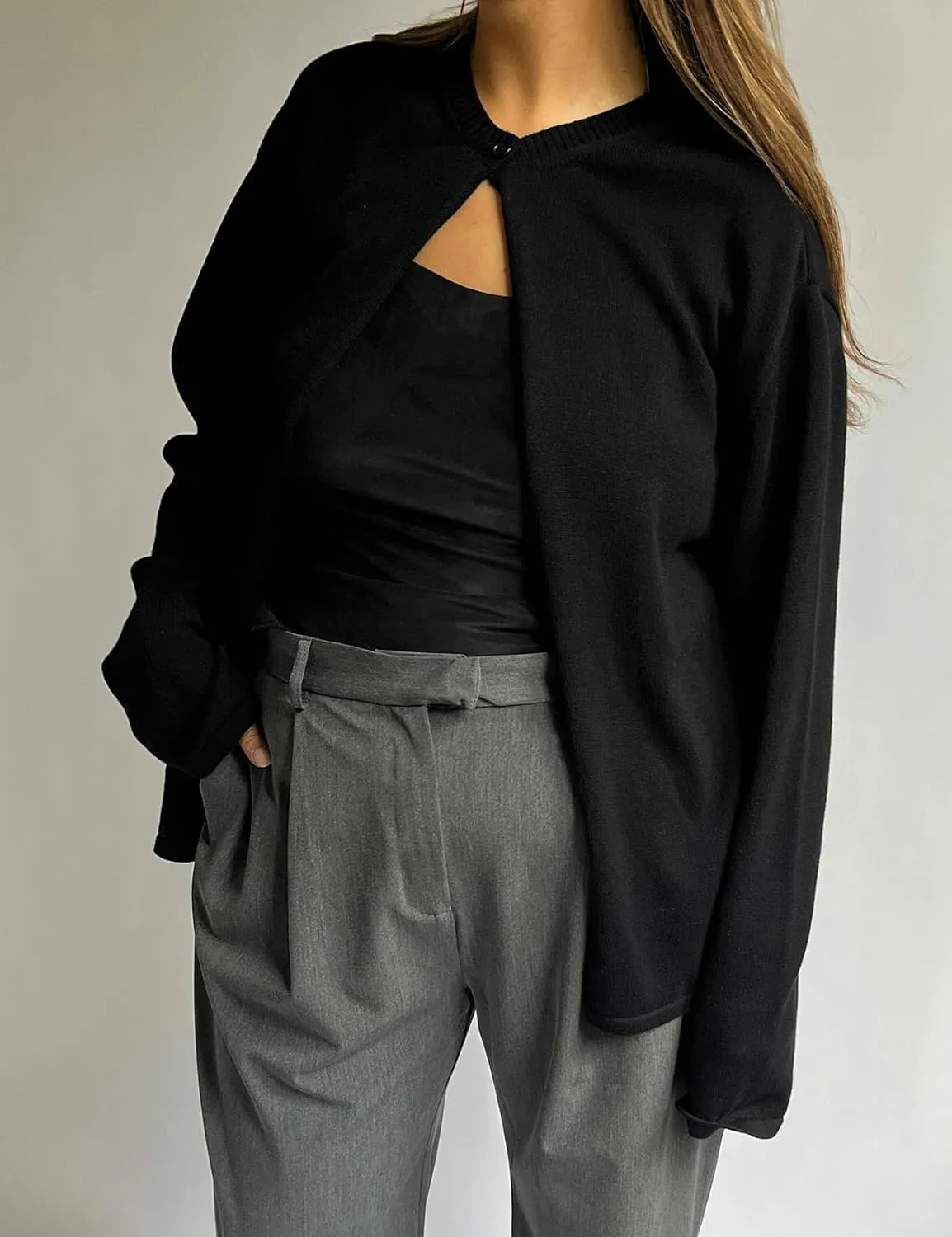Arssm Womens One Button Cardigan Sweaters Crewneck Long Sleeve Sweater Open Front Knit Sweater Top