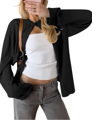 Arssm Womens One Button Cardigan Sweaters Crewneck Long Sleeve Sweater Open Front Knit Sweater Top