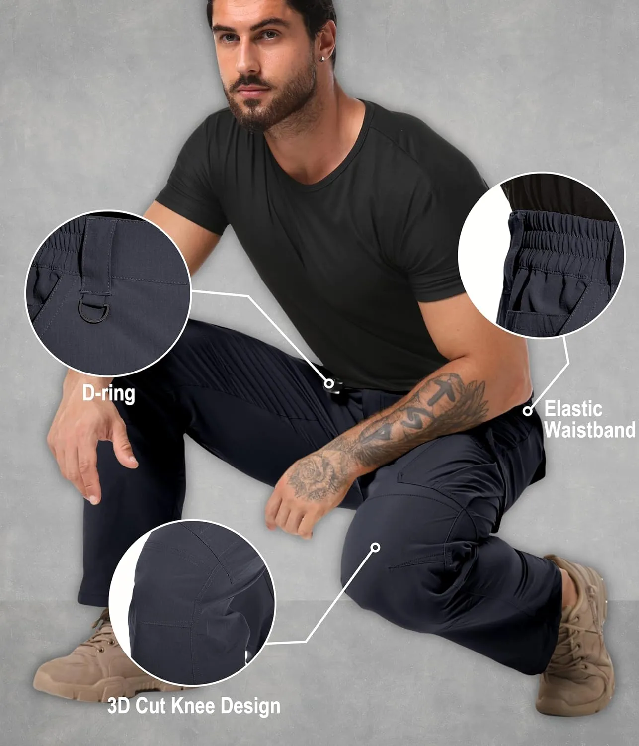 Arunlluta Mens Tactical Pants, Ripstop Water Resistant Cargo Work Pants for Men, Stretch Hiking Pants Lightweight