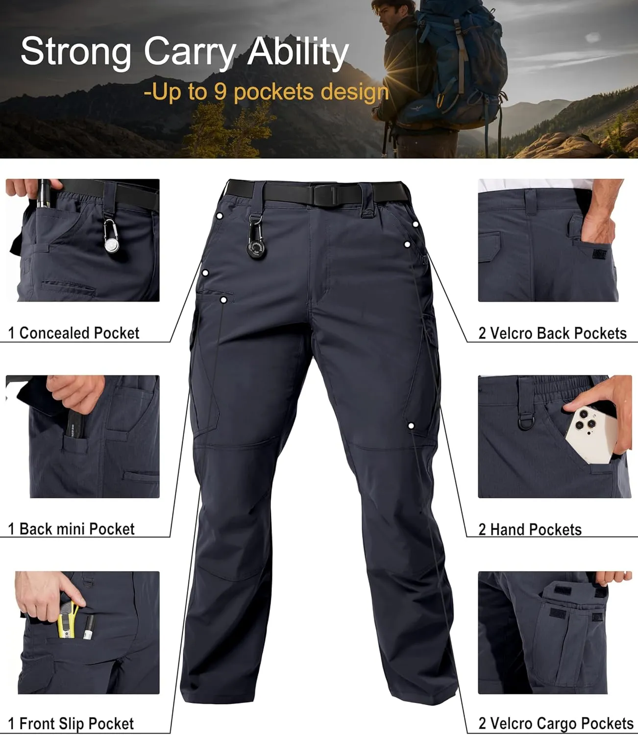 Arunlluta Mens Tactical Pants, Ripstop Water Resistant Cargo Work Pants for Men, Stretch Hiking Pants Lightweight