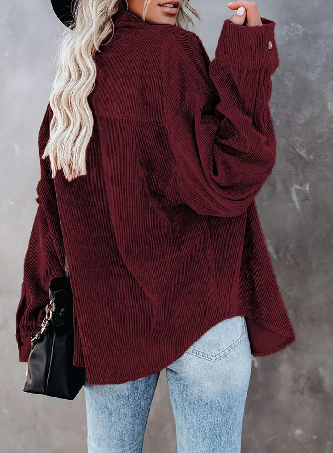 Astylish Women Corduroy Shirts Casual Long Sleeve Button Down Blouses Top