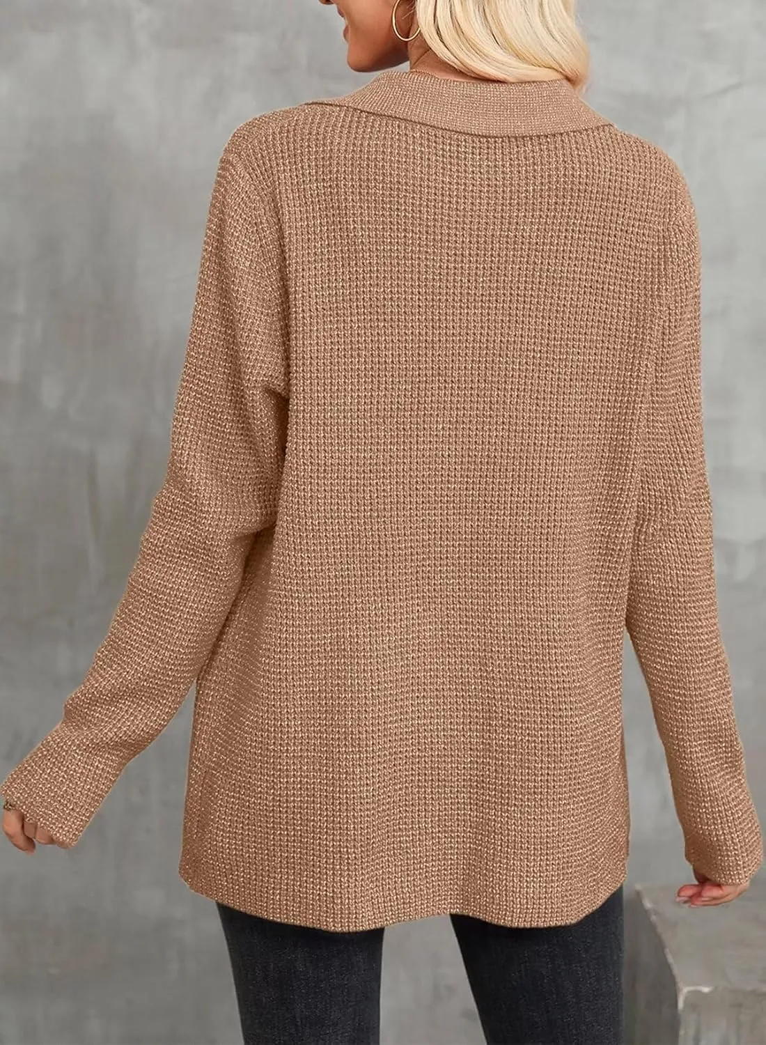 Astylish Women Waffle Knit Shacket Jacket Casual Long Sleeve Sweater Button Down Shirts Dressy Blouse Tops