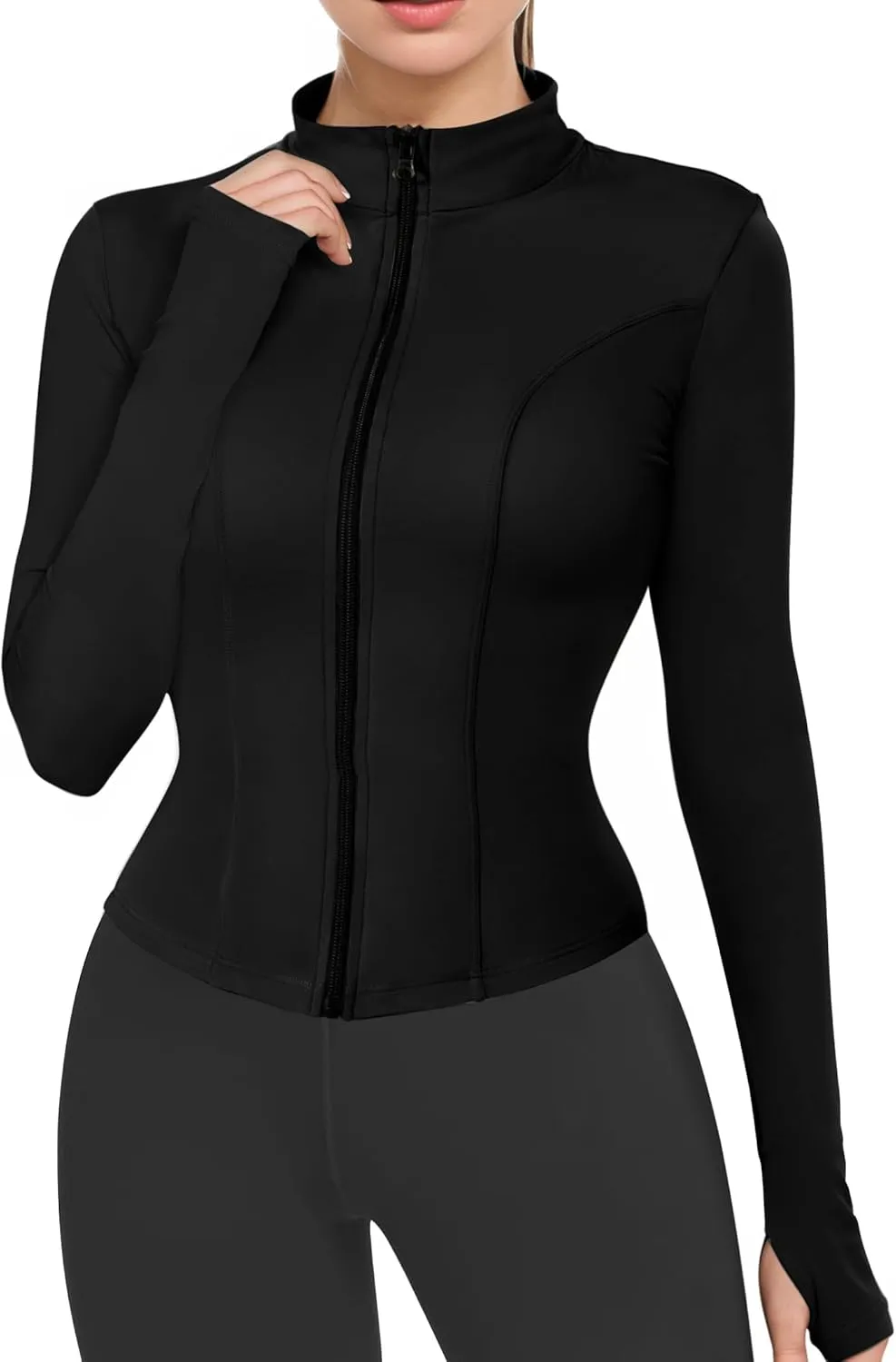 AURUZA Womens Workout Jackets, Lightweight Zip Up Athletic Jacket for Women Cropped Workout Gym Running Tops With Thumb Holes