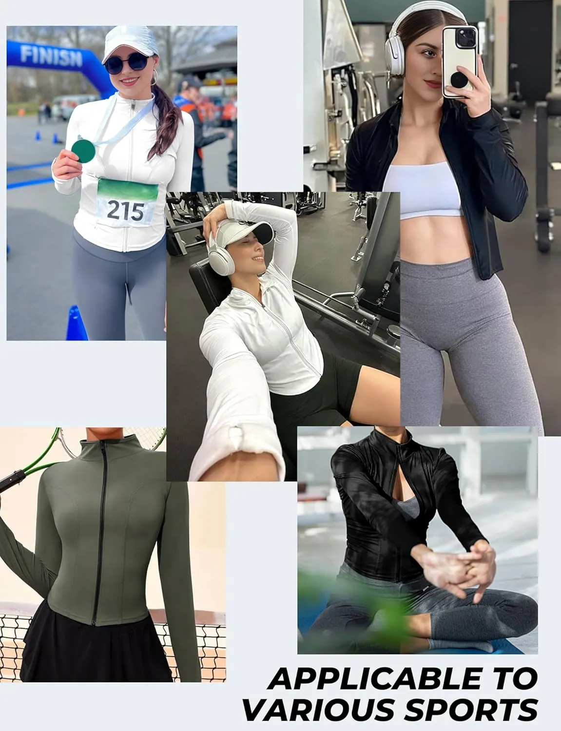 AURUZA Womens Workout Jackets, Lightweight Zip Up Athletic Jacket for Women Cropped Workout Gym Running Tops With Thumb Holes