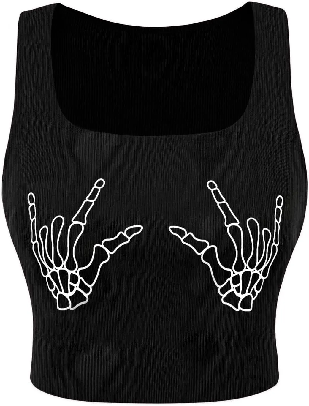 Avanova Women Ribbed Knit Graphic Crop Top Sleeveless Sexy Summer Tank Shirt
