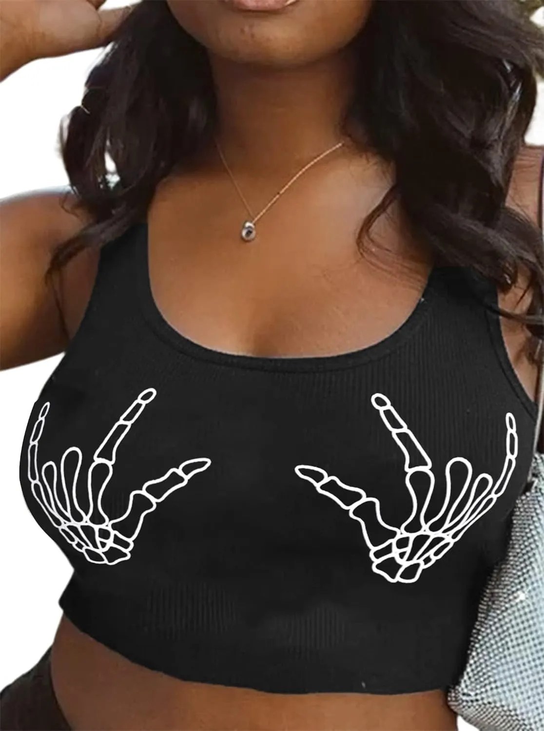 Avanova Women Ribbed Knit Graphic Crop Top Sleeveless Sexy Summer Tank Shirt