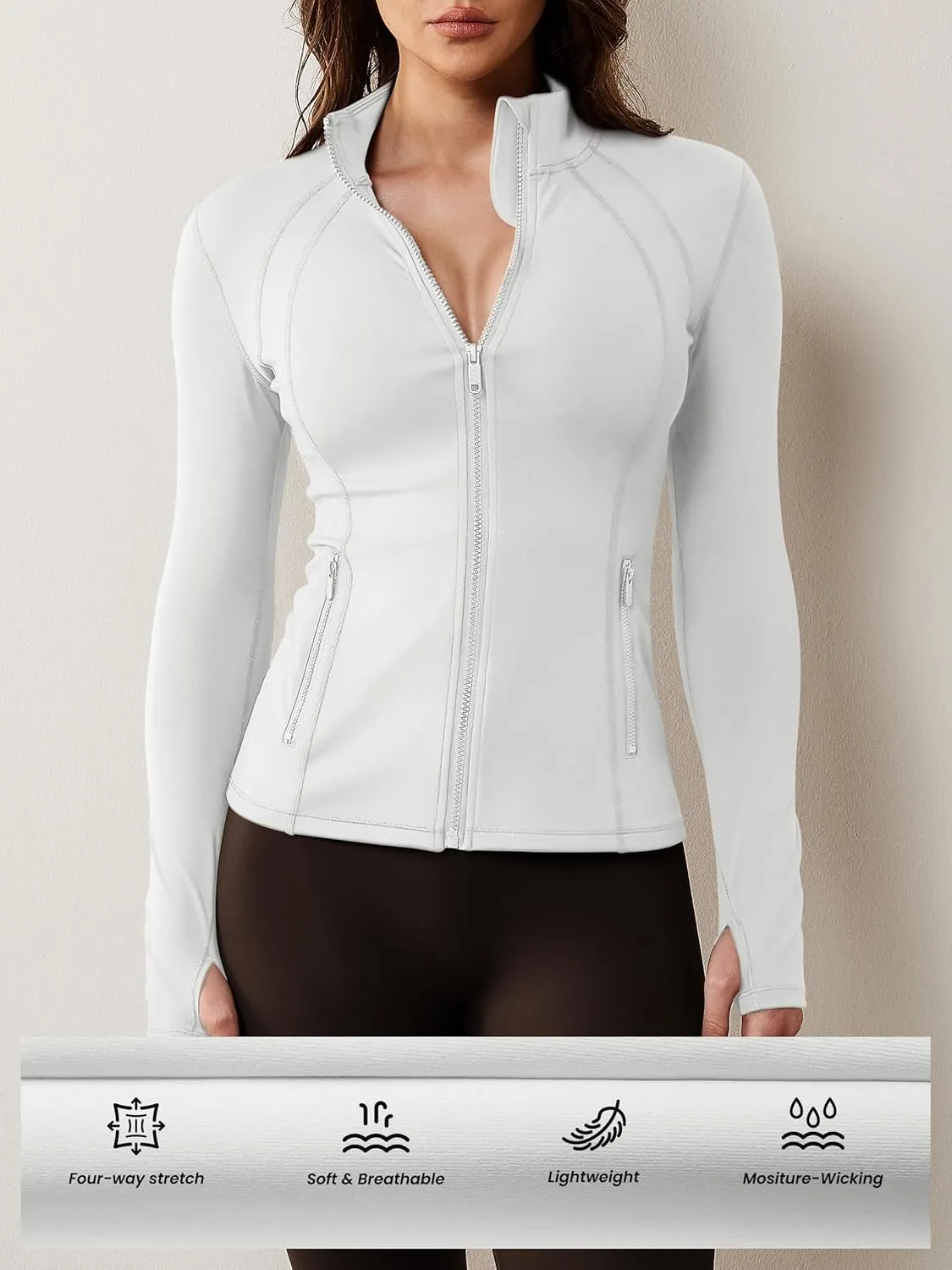 AVGO Womens Workout Jacket Lightweight Zip Up Athletic Running Jackets Long Sleeve Gym Yoga Top with Thumb Holes
