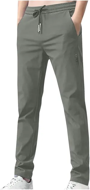 Aymnlox Mens Baggy Pants Straight Leg Slim Fit Lightweight Casual Pants Quick Dry Drawstring Stretch Trousers with Pockets