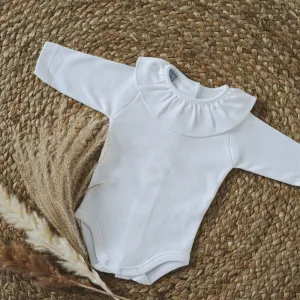 Babidu Girls White Long Sleeved Body Vest with Round Collar