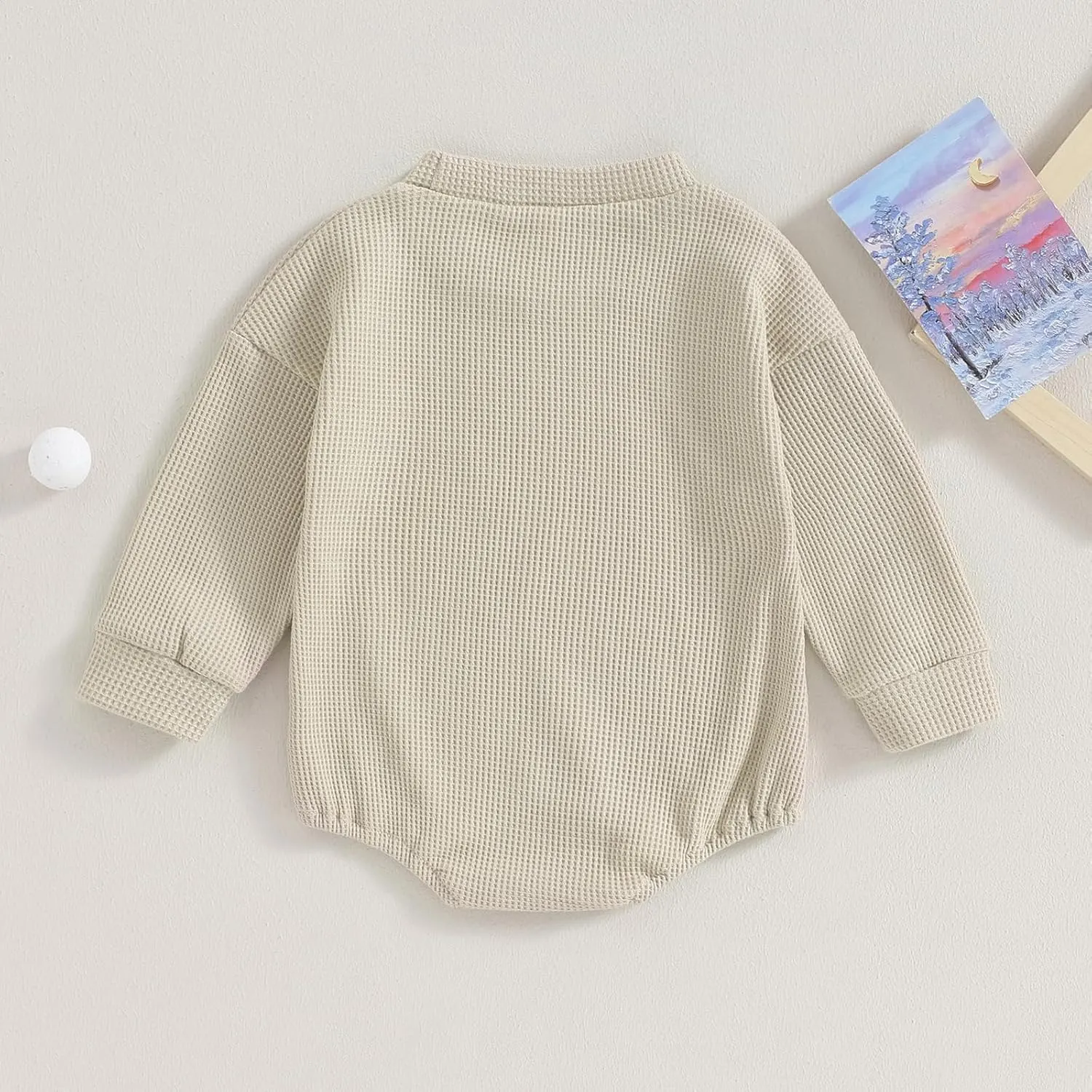 Baby Boy Girl Crewneck Sweatshirt Romper Waffle Knit Long Sleeve Bubble Romper Oversized Sweater Bodysuit Tops