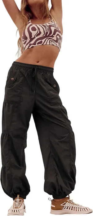 Bankeng Parachute Pants for Women Cargo Pants with Pockets Elastic Waist Drawstring Baggy Hiking Pants