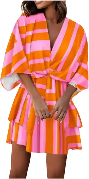 Beach Dresses for Women,2023 Summer Casual Trendy Loose Batwing Sleeve Mini Dress,Floral Flowy Hem Boho Dress