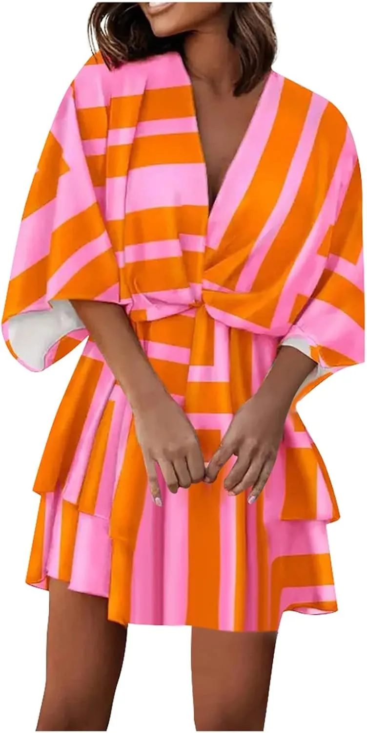 Beach Dresses for Women,2023 Summer Casual Trendy Loose Batwing Sleeve Mini Dress,Floral Flowy Hem Boho Dress