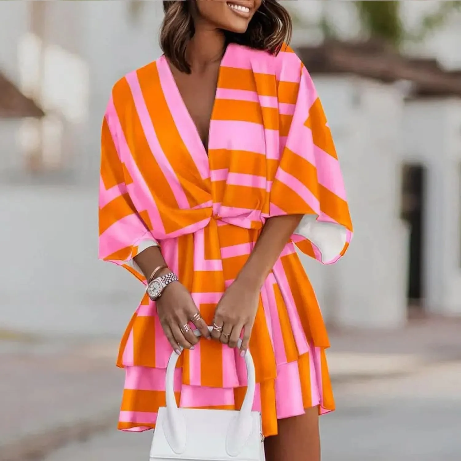 Beach Dresses for Women,2023 Summer Casual Trendy Loose Batwing Sleeve Mini Dress,Floral Flowy Hem Boho Dress