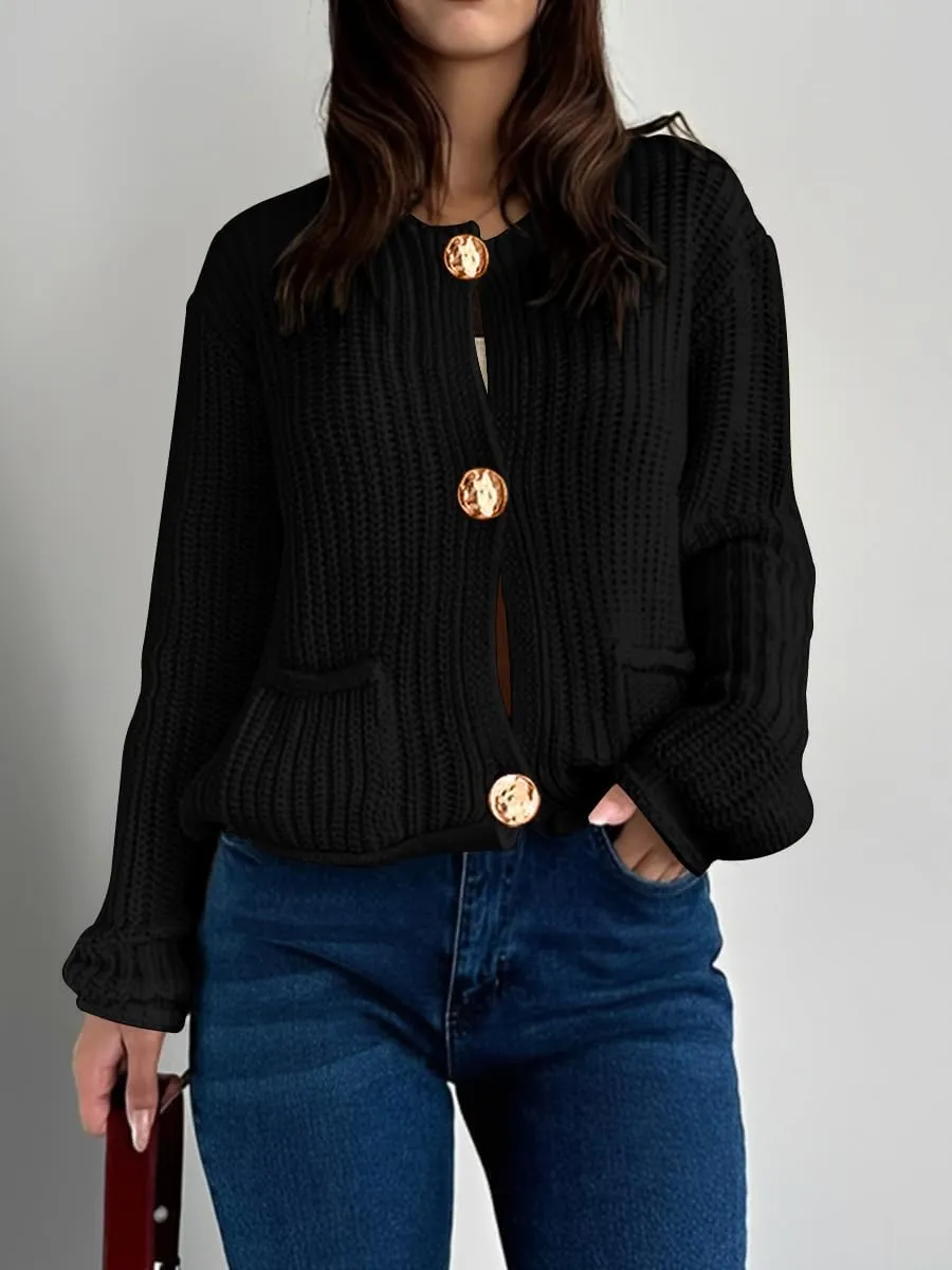 BeautyNee Women's Cardigan Sweaters Button Down Cropped Chunky Knit Cardigan Jacket Long Sleeve Trendy Tops with Pockets
