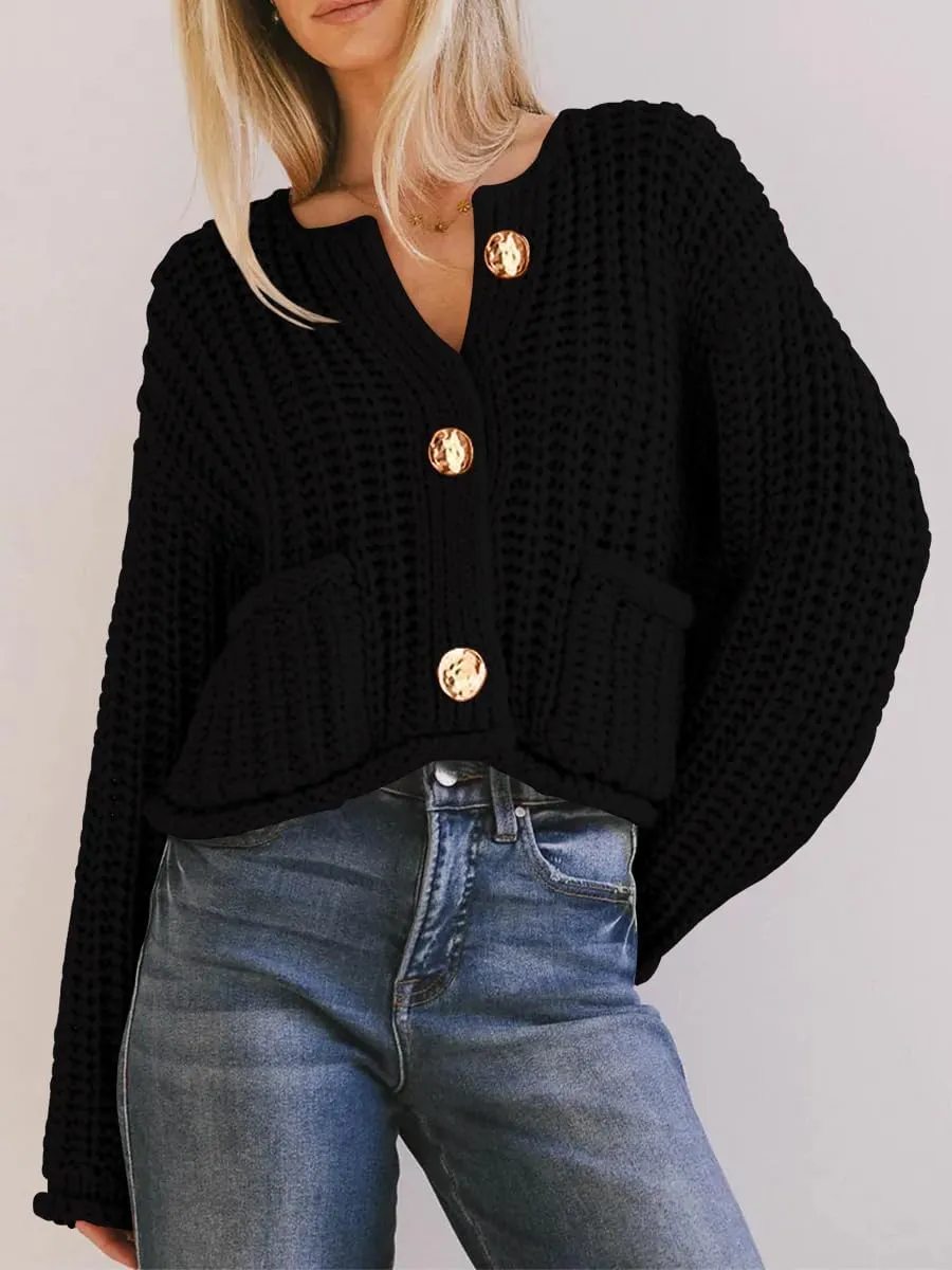 BeautyNee Women's Cardigan Sweaters Button Down Cropped Chunky Knit Cardigan Jacket Long Sleeve Trendy Tops with Pockets