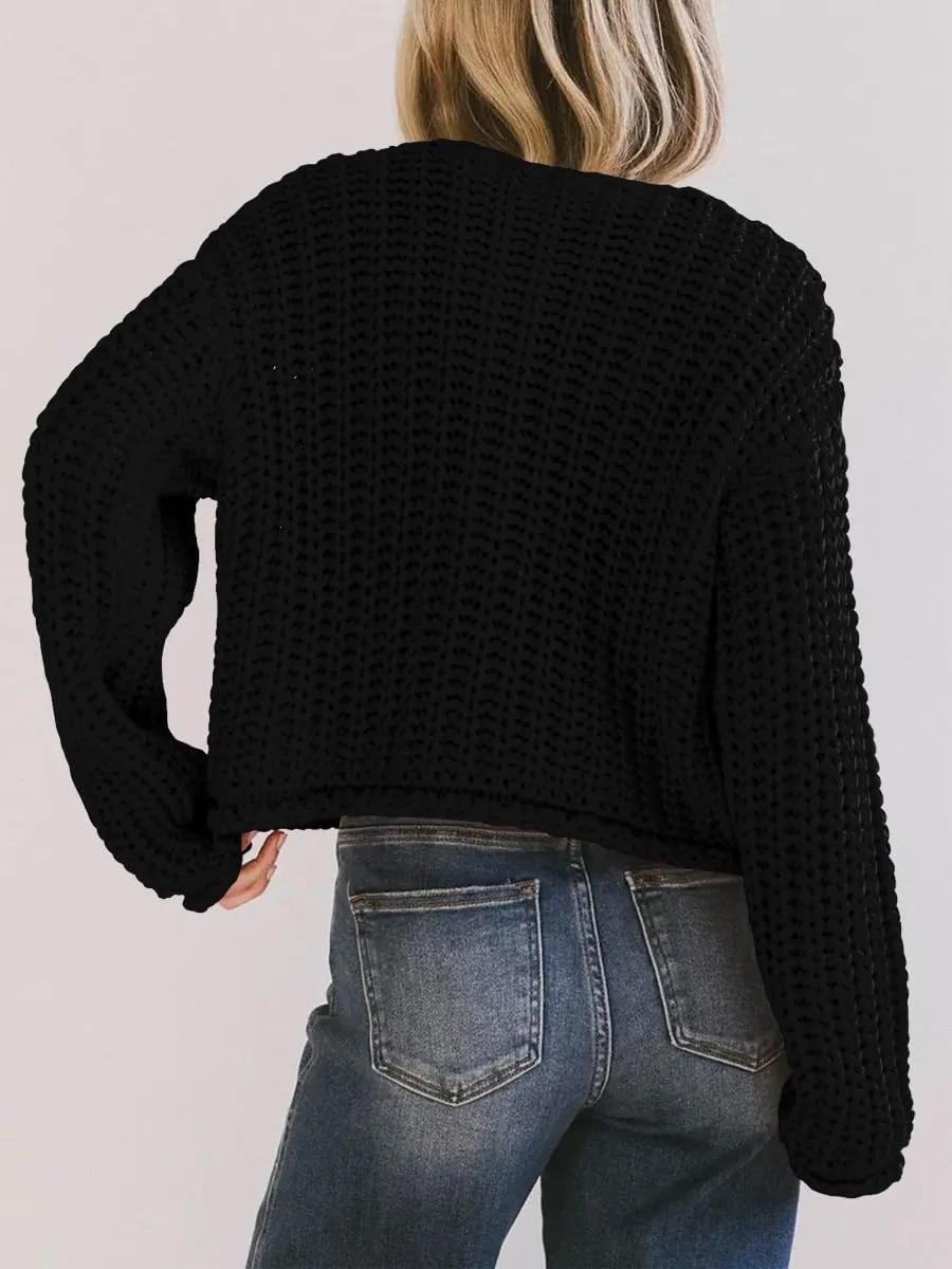 BeautyNee Women's Cardigan Sweaters Button Down Cropped Chunky Knit Cardigan Jacket Long Sleeve Trendy Tops with Pockets
