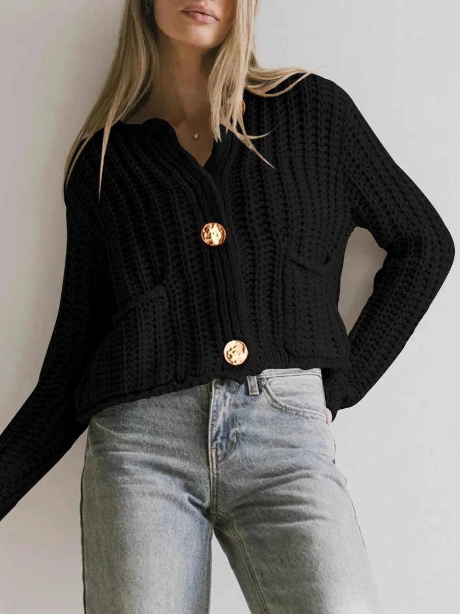 BeautyNee Women's Cardigan Sweaters Button Down Cropped Chunky Knit Cardigan Jacket Long Sleeve Trendy Tops with Pockets