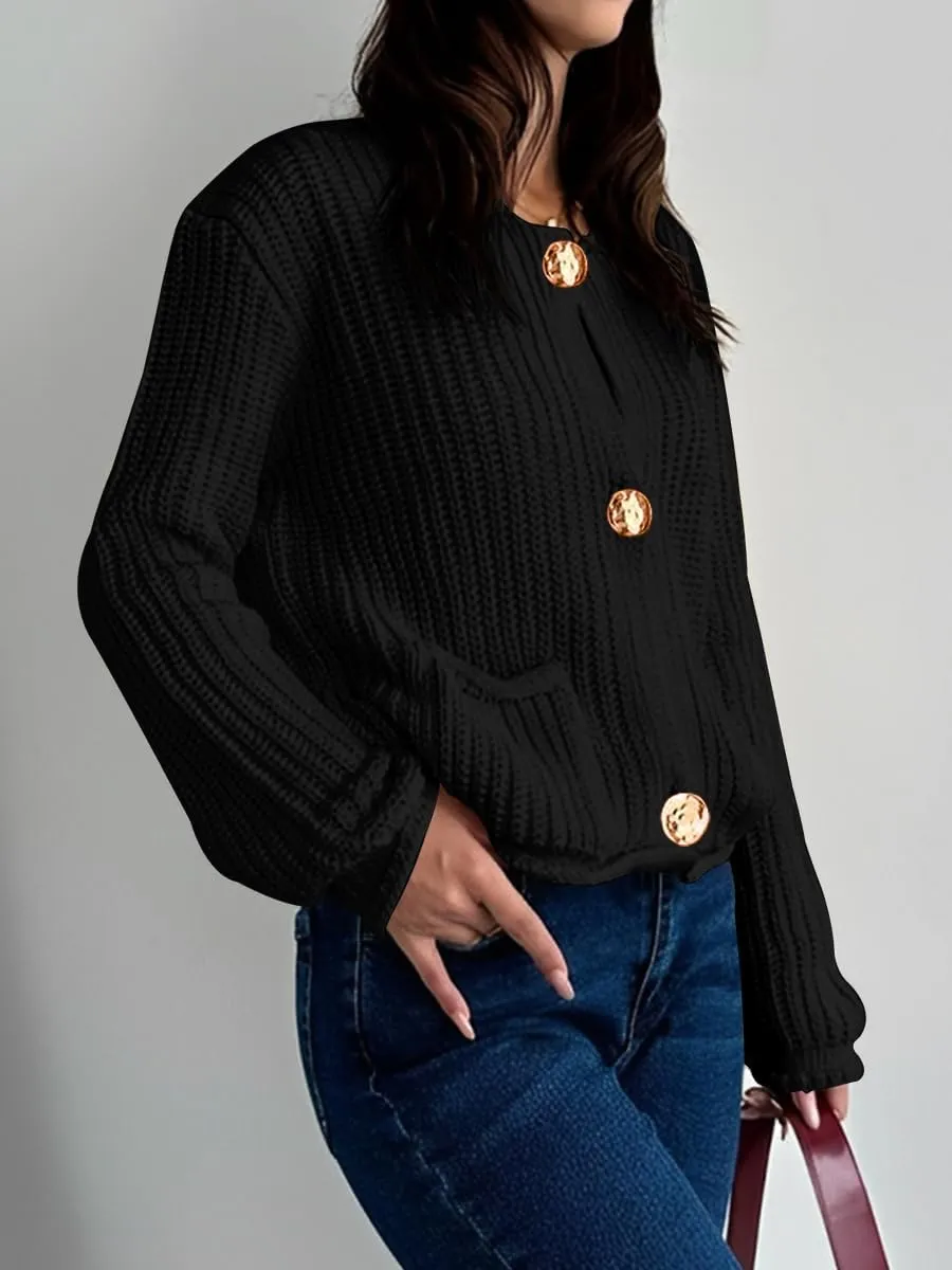 BeautyNee Women's Cardigan Sweaters Button Down Cropped Chunky Knit Cardigan Jacket Long Sleeve Trendy Tops with Pockets