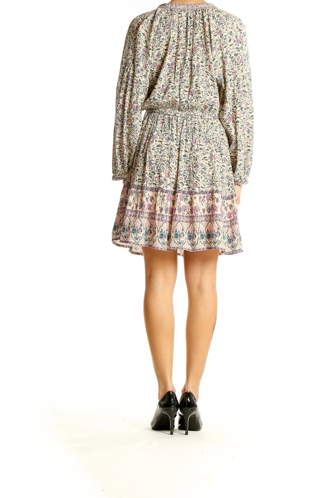 Beige Floral Boho Mini Dress