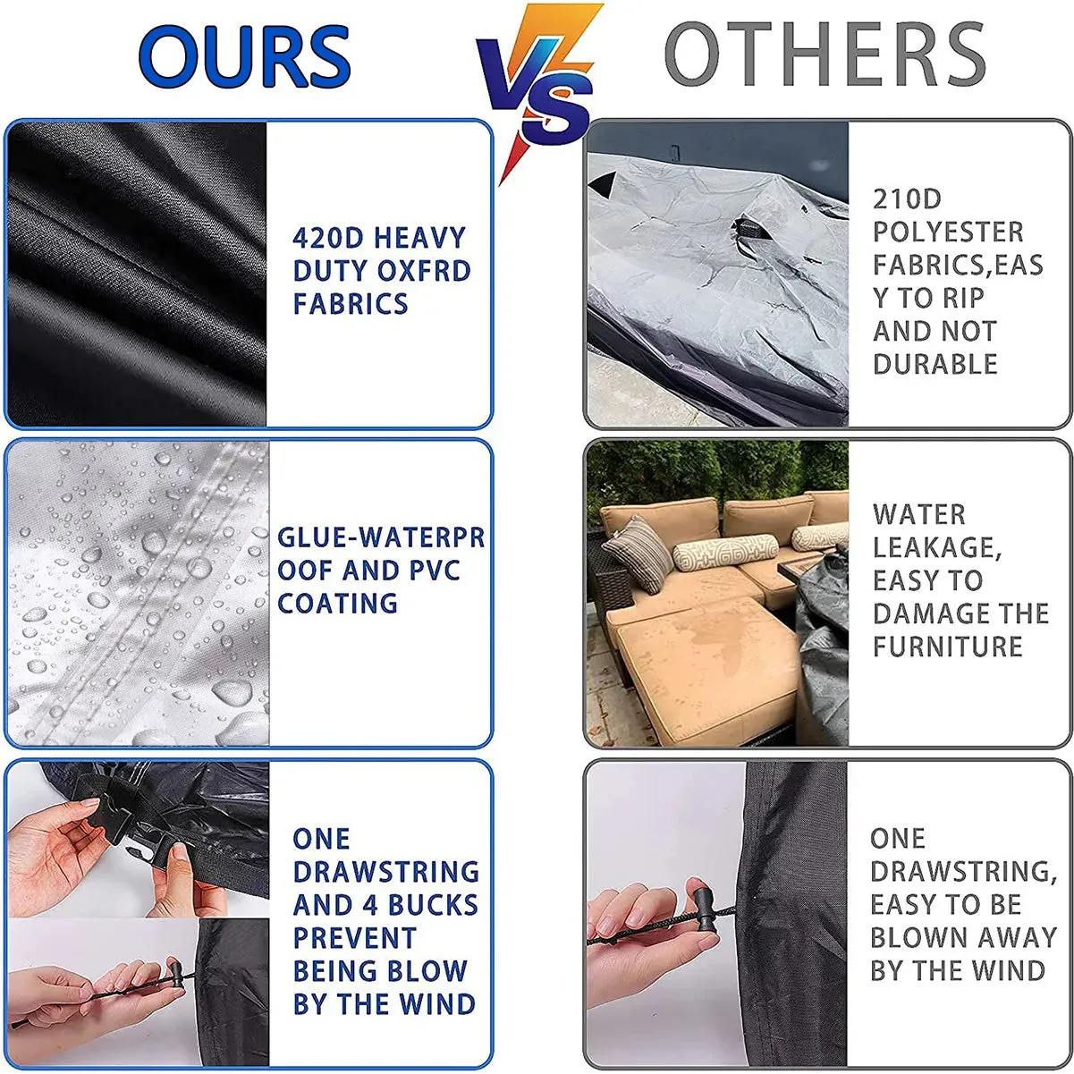 Black 420d Outdoor Waterproof Patio Furniture Cover Extra Large Garden Rain Snow Windproof Anti-uv Cover