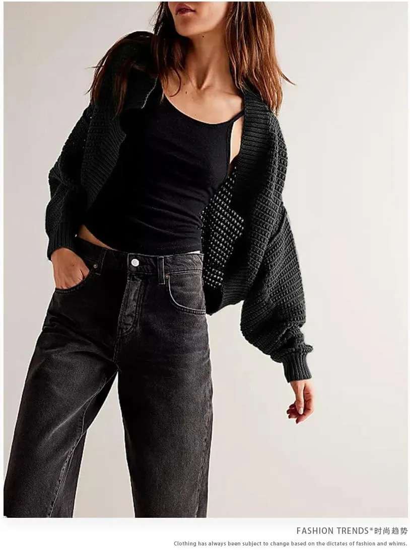Bolero Shrug Sweater Crochet Knit Cardigan Fall Chunky Batwing Sweater Cardigans Y2k Women Cropped Cardigan