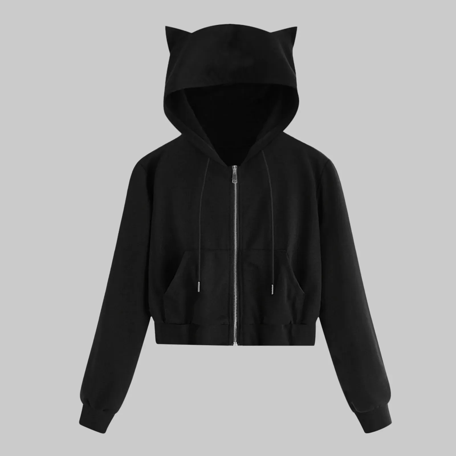 Bonnyshow Casual White Crop Top Jacket Women Casual Solid Long Sleeve Zipper Pocket Shirt Hooded Sweatshirt Tops Hoodies Female Ropa Mujer