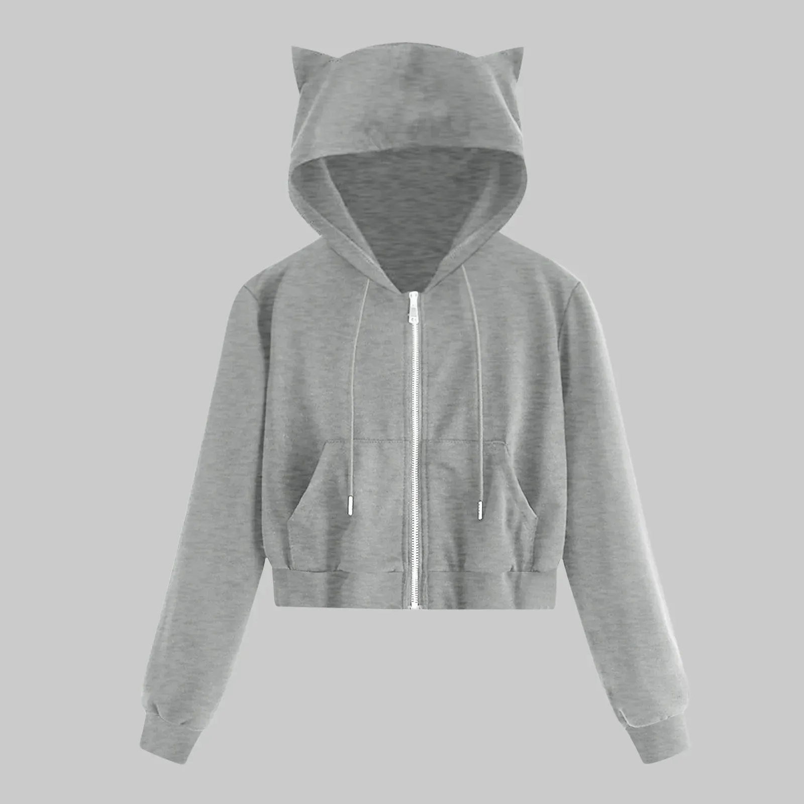Bonnyshow Casual White Crop Top Jacket Women Casual Solid Long Sleeve Zipper Pocket Shirt Hooded Sweatshirt Tops Hoodies Female Ropa Mujer