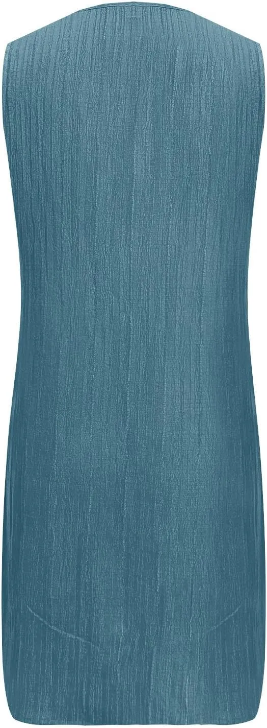 Borniu Elegant Solid Color Swing Summer Dresses for Women 2025 Beach Loose Casual A Line Dress Sleeveless V-Neck Sundress