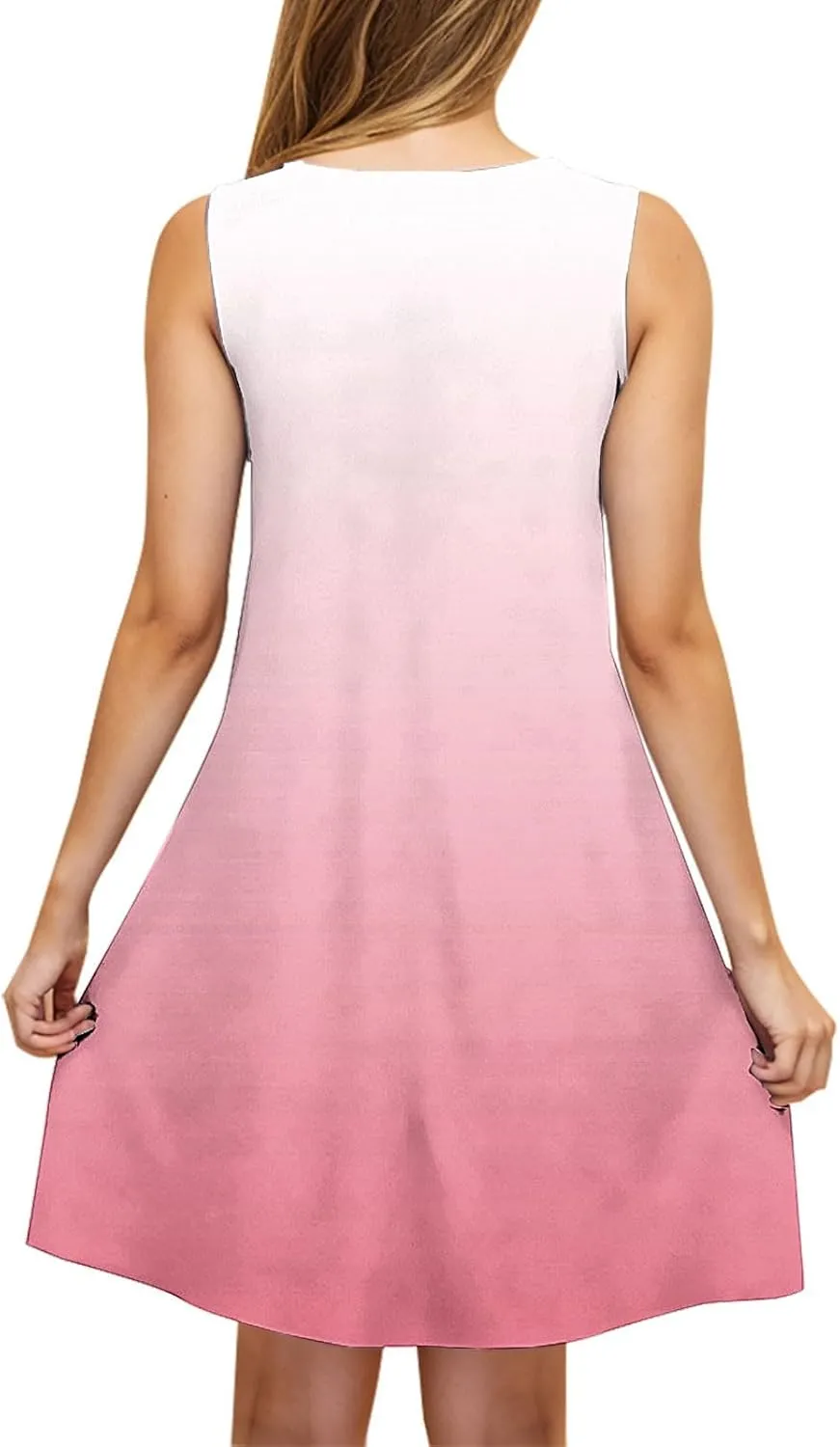Borniu Womens Summer Casual Tank Dress Sleeveless Scoop Neck T Shirt Sundress Flowy Gradient Swing Beach Vacation Dresses
