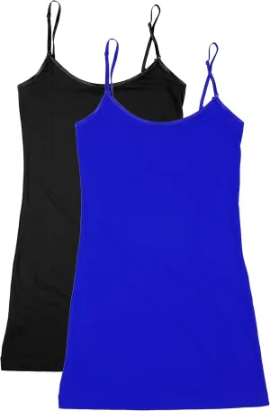 Bozzolo XT1002L Plus Size Adjustable Spaghetti Strap Trim Long Tank Top