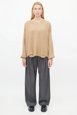Brown Wool Ribbed Knit Sweater