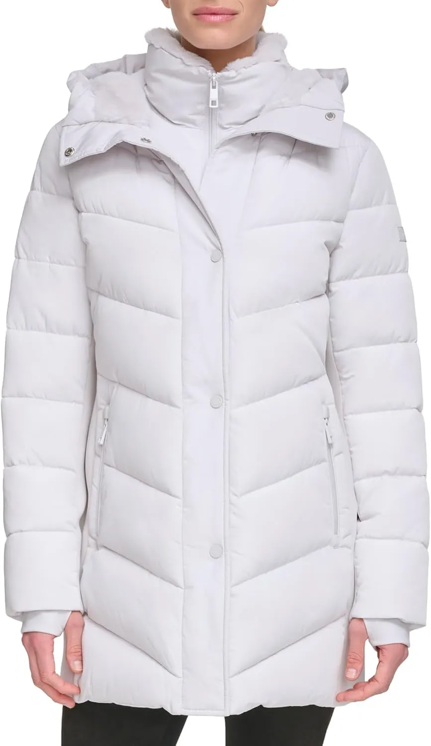 Calvin Klein Women's Long Bib-front Puffer Jacket