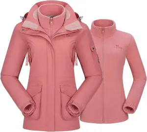 CAMEL CROWN Womens Waterproof Ski Jacket 3-in-1 Windbreaker Winter Coat Fleece Inner for Rain Snow Outdoor Hiking
