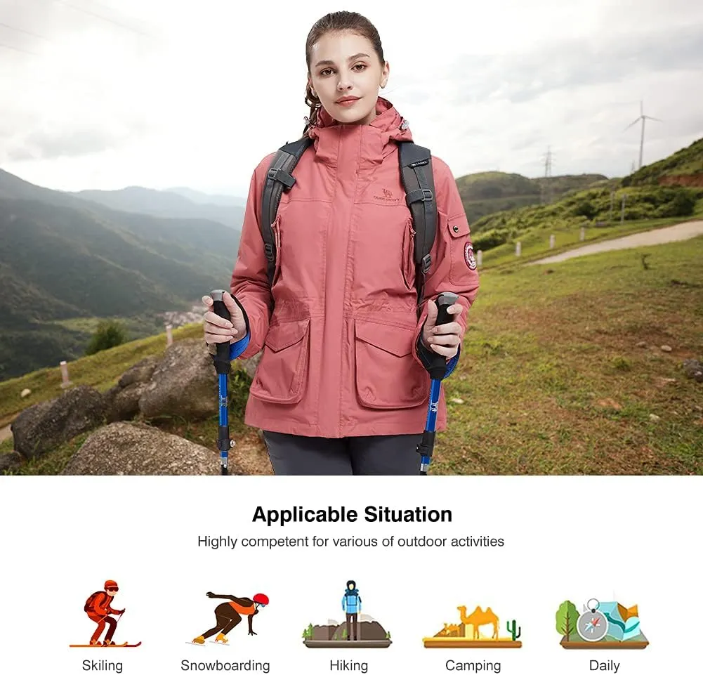 CAMEL CROWN Womens Waterproof Ski Jacket 3-in-1 Windbreaker Winter Coat Fleece Inner for Rain Snow Outdoor Hiking