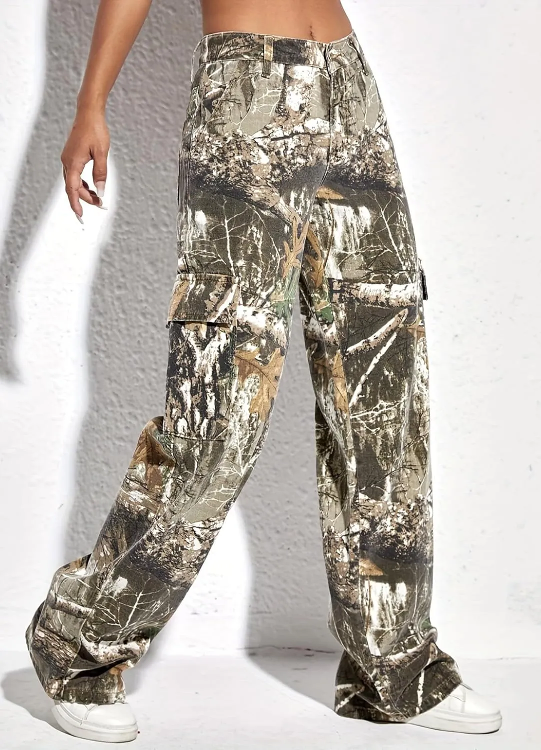 Camo Pants Women High Waist Baggy Wide Leg Camouflage Army Fatigue Jean Trousers Slim Fit Pockets Joggers Sweatpants