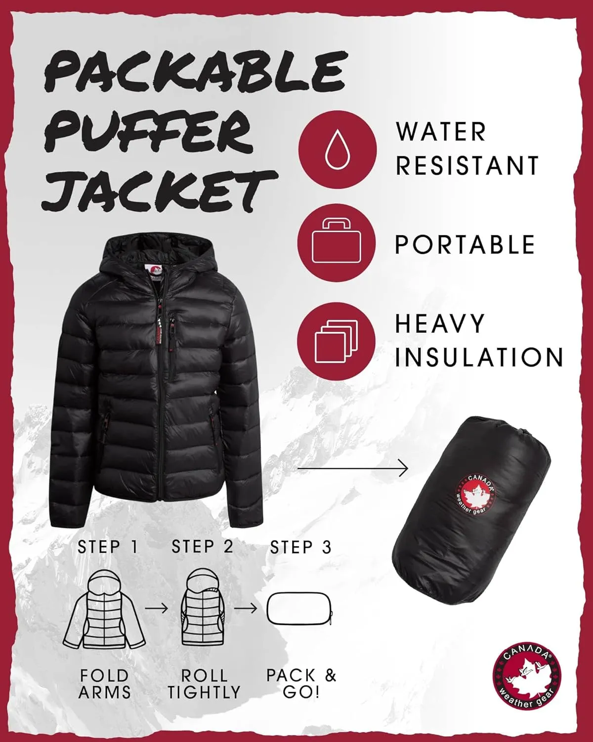 CANADA WEATHER GEAR Women's Puffer Jacket - Packable Bubble Coat, Water Resistant Outerwear Jackets for Women (XXS-M)
