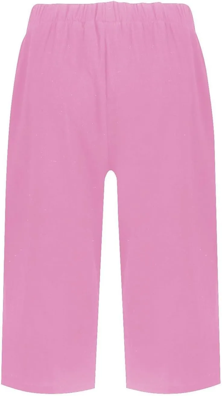 Capri Pants for Women 2025 Linen Elastic Waist Knee Length Capris Summer Straight Leg Loose Beach Shorts with Pocket