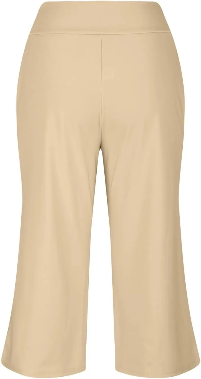Capri Pants for Women 2025 Summer Wide Leg Yoga Pants Tummy Control High Waist Dressy Casual Crop Pant with Pockets