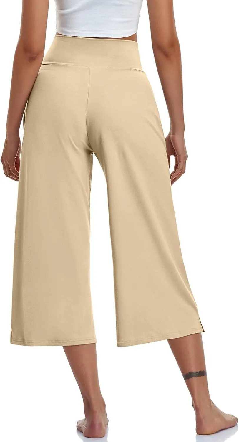 Capri Pants for Women 2025 Summer Wide Leg Yoga Pants Tummy Control High Waist Dressy Casual Crop Pant with Pockets