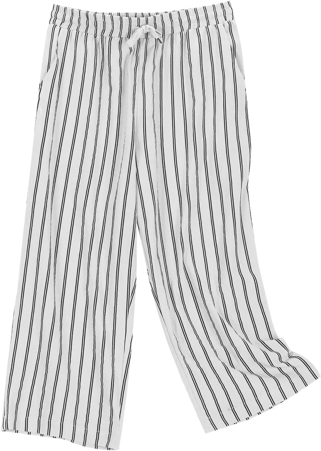 Capri Pants for Women Cotton Linen Casual Summer 2025 Wide Leg Loose Drawstring Elastic Waist Striped Cropped Trouser