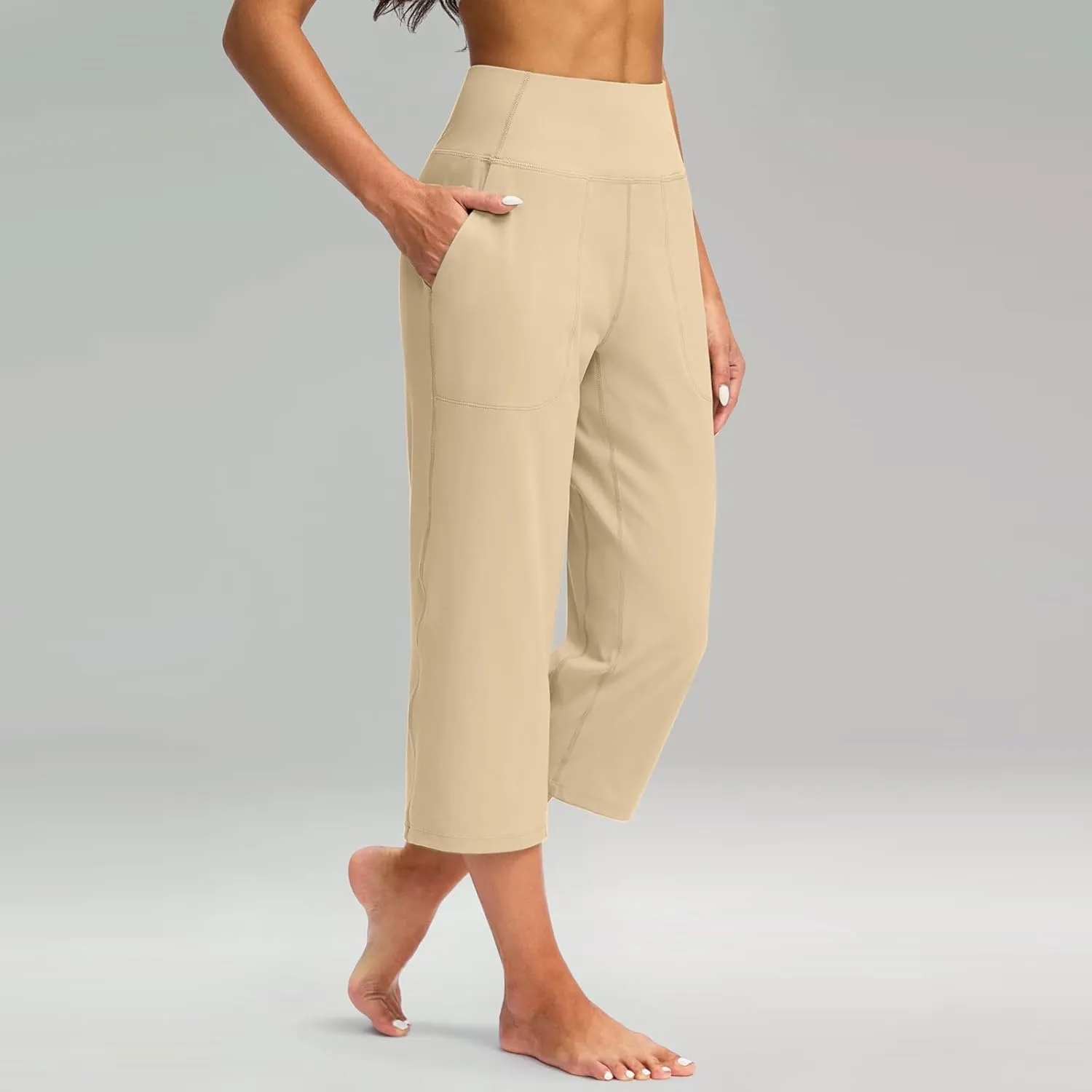 Capris for Women High Waisted Tummy Control Athletic Capri Leggings Cropped Dress Wide Leg Yoga Pants with Pockets