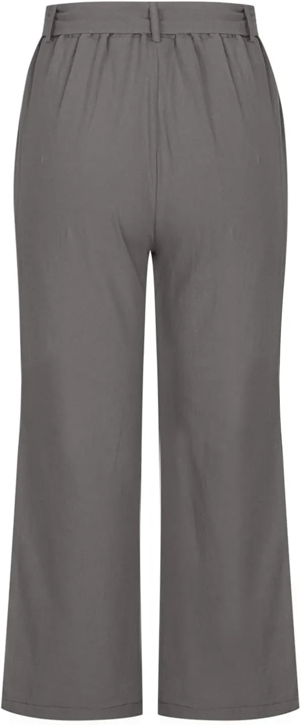 Capris Linen Pants Women Summer 2025 Dressy Casual Wide Leg Lounge Palazzo Pant High Waisted Flowy Beach Crop Trouser