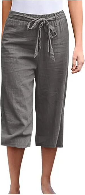 Capris Linen Pants Women Summer 2025 Dressy Casual Wide Leg Lounge Palazzo Pant High Waisted Flowy Beach Crop Trouser