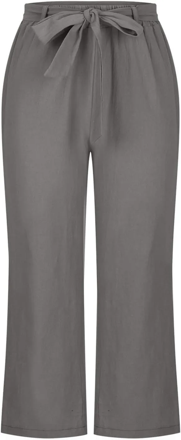 Capris Linen Pants Women Summer 2025 Dressy Casual Wide Leg Lounge Palazzo Pant High Waisted Flowy Beach Crop Trouser