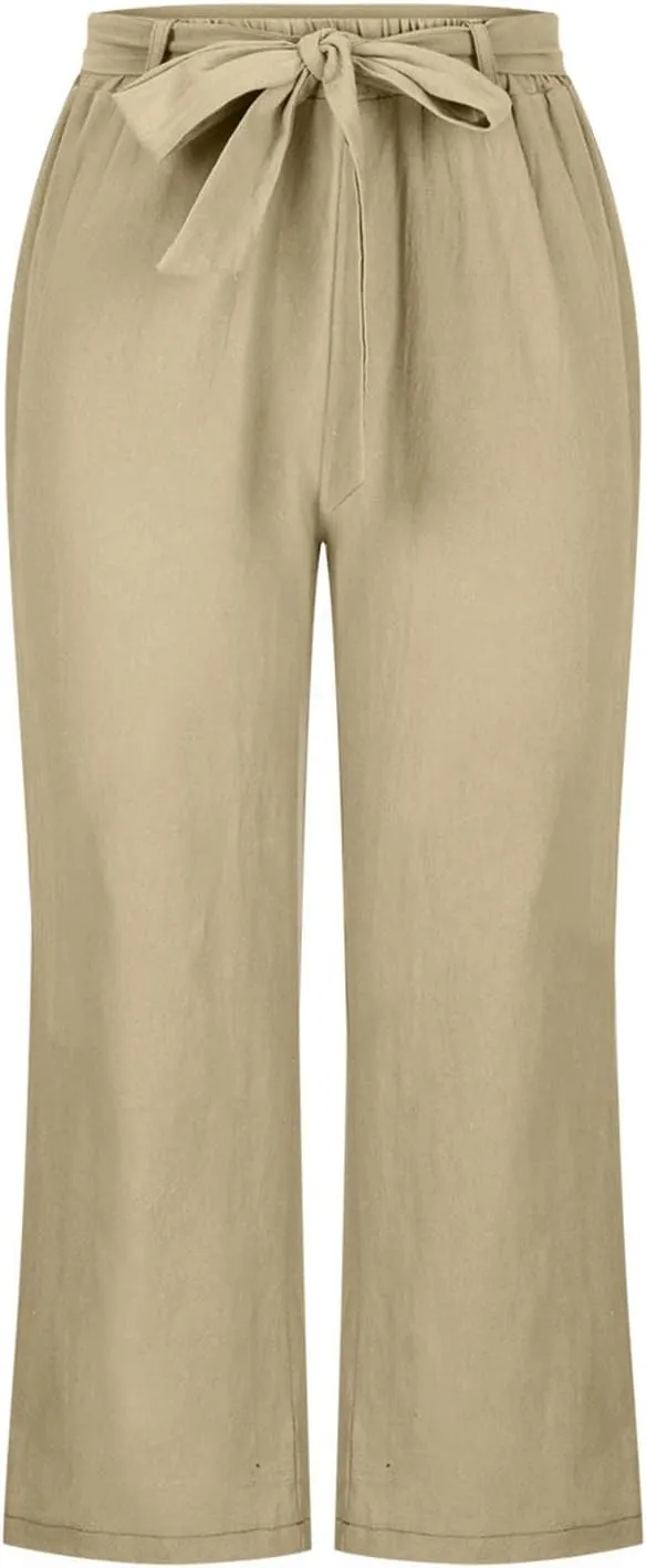 Capris Linen Pants Women Summer 2025 Dressy Casual Wide Leg Lounge Palazzo Pant High Waisted Flowy Beach Crop Trouser